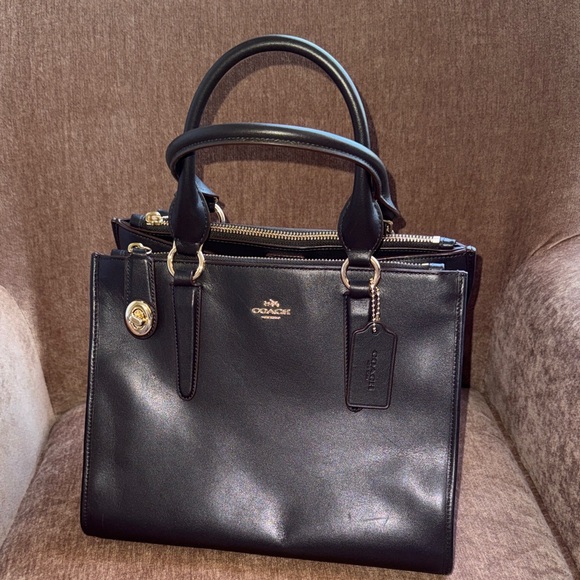 Coach Chocolate Brown Leather Satchel with Gold Accents - Picture 5 of 6